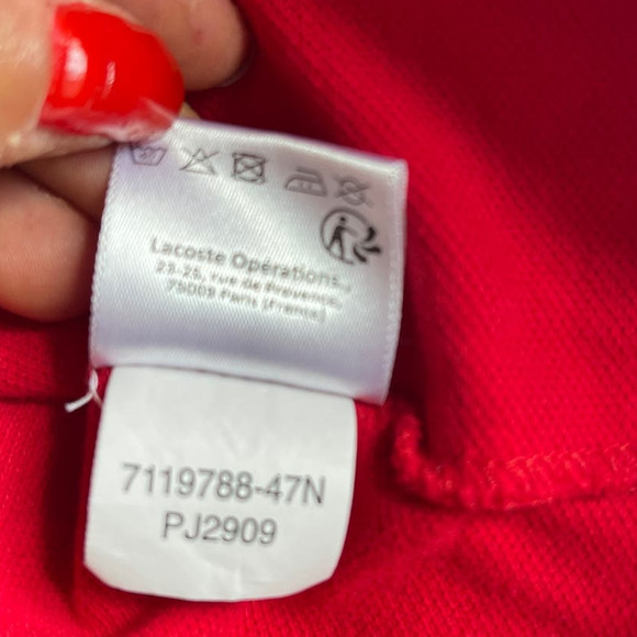 Lacoste Red Polo Shirt Youth Sz 12 Gently used - Picture 10 of 10